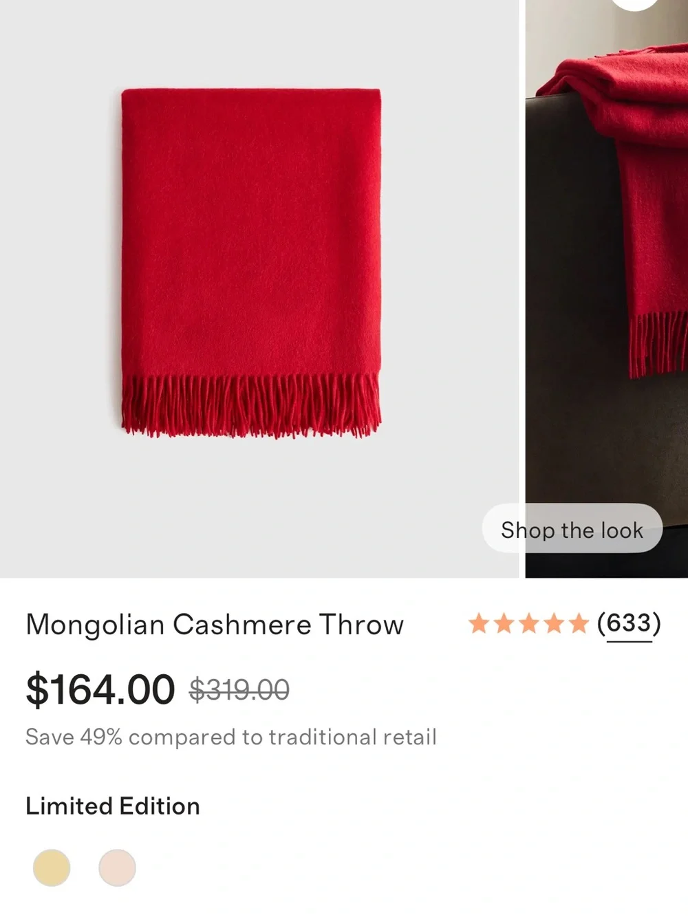 Quince Mongolian Cashmere Throw - Red, 50x70 - Retail $164